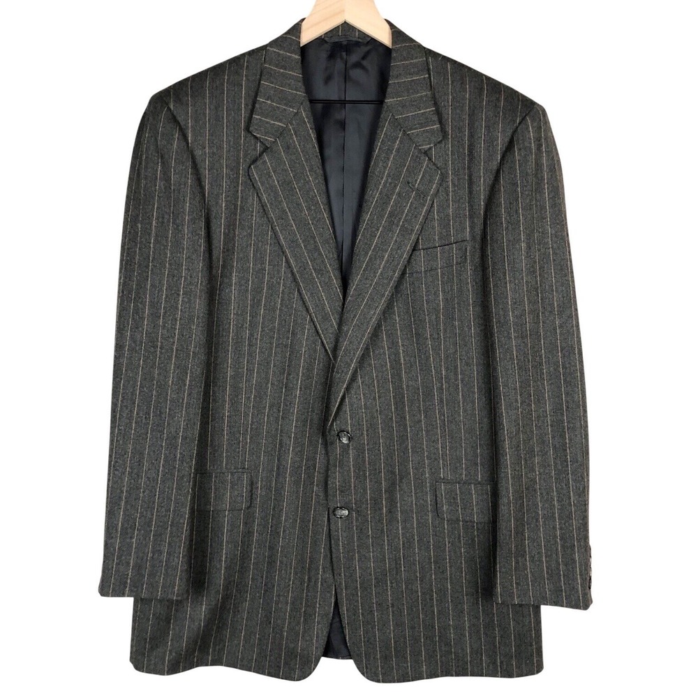 VTG‎ HICKEY FREEMAN Boardroom Wool Jacket Sz 43L Gray Stripe Sport Coat USA Made